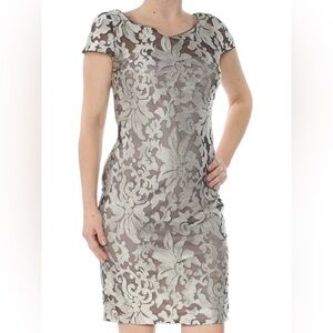 New Calvin Klein Silver Sheath Puff Sleeve Mini Dress embroidered mesh size 2
